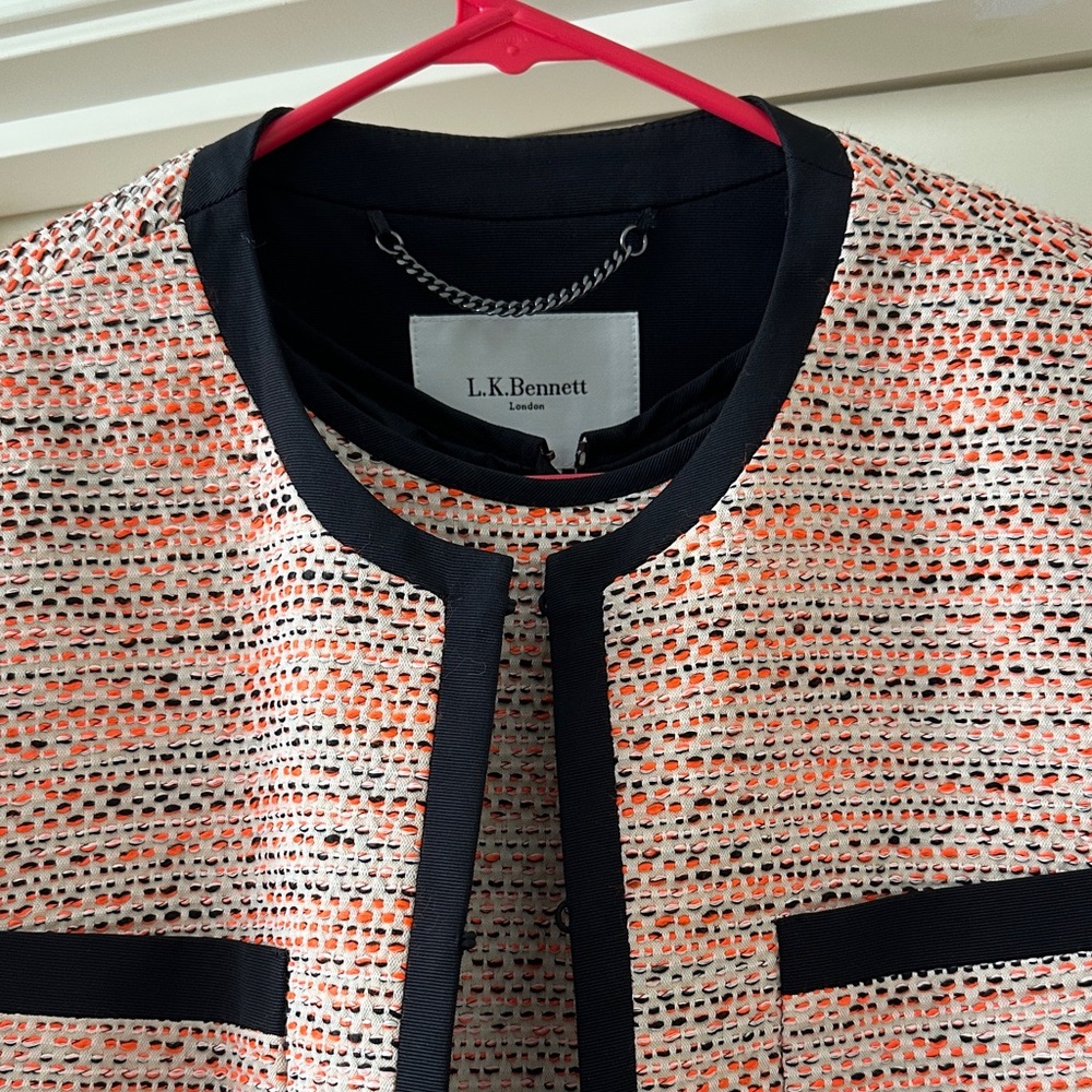 LK Bennett Orange, Cream and Black Tweed Jacket and matching sheath dress. - Picture 2 of 5